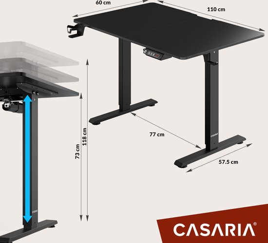 Casaria Zit Sta Bureau – Hoogte Verstelbaar Elektrisch - 110x60cm Zwart