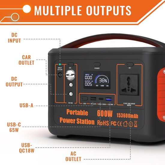 thumbnail image 2 of Straxelle 700W Portable Power Station 519Wh - Solar Generator With AC/DC/USB/Type-C, For Camping, Emergencies, RV (Solar Panel Sold Separately) 2 of 13