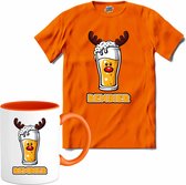 Renbier - T-Shirt met mok - Meisjes - Oranje - Maat 12 jaar