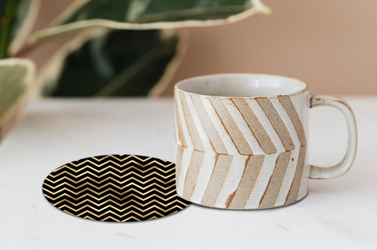 Sous- Sous-verres pour verres - Ronds - Motifs - Ligne - Goud - 10x10 cm - 6 pièces