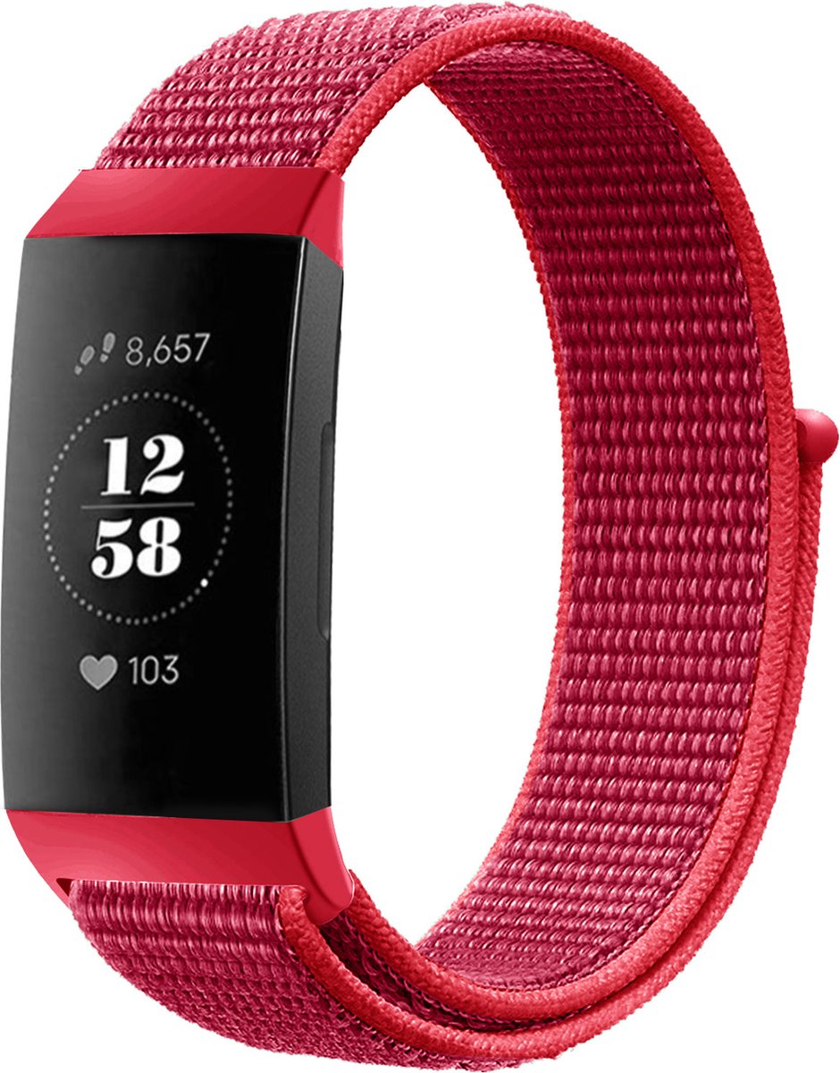 Strap-it Nylon bandje - geschikt voor Fitbit Charge 3 / Fitbit Charge 4 - rood