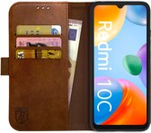 Rosso Element Book Case Wallet Hoesje Geschikt voor Xiaomi Redmi 10C | Portemonnee | 3 Pasjes | Magneetsluiting | Stand Functie | Bruin