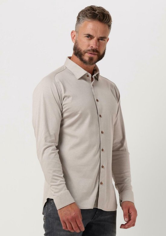 Desoto - Overhemd Strijkvrij Kent Melange Beige - Heren - Maat L - Slim-fit