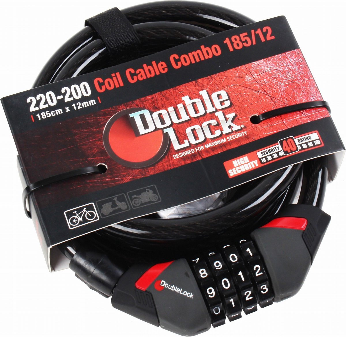 DoubleLock Kabelslot Coil Cable Combo 240 CM - 12 MM met cijfercode
