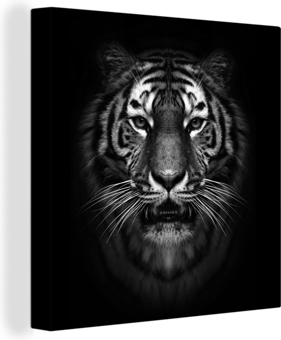 Toile - Animaux - Tigre - Nature - Zwart - Wit - Photo sur toile - 20x20 cm - Toile entoilée - Décoration de la maison