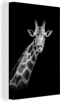 Canvas - Wilde dieren - Giraffe - Zwart - Wit - Schilderijen op canvas - Canvas doek - 60x90 cm - Wanddecoratie - Woonkamer