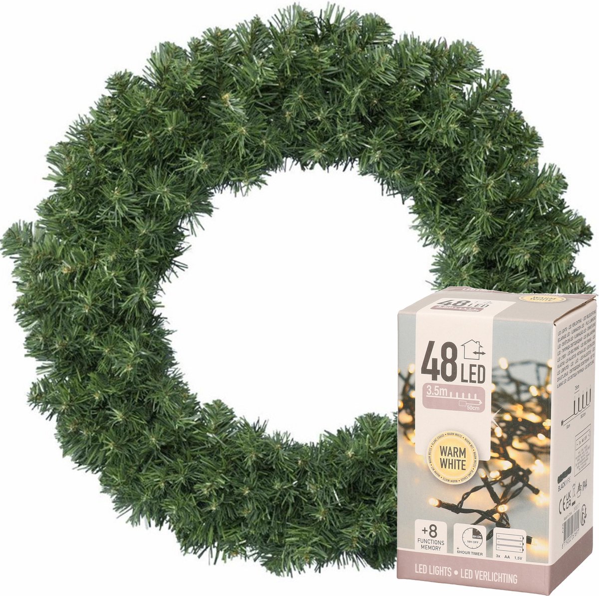 Decoris Kerstkrans groen 35 cm met verlichting warm wit -
