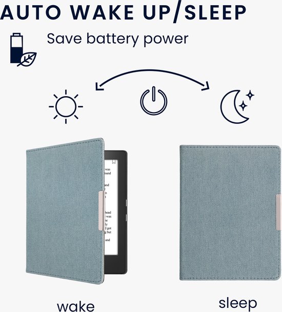 kwmobile e-reader hoesje geschikt voor Kobo Aura H2O Edition 1 hoes - E reader flip case met magneetsluiting - Ereader cover - Denim design in lichtblauw van Merkloos — afbeelding 2