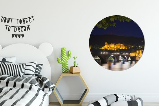 Château de Heidelberg dans la nuit Cercle mural aluminium ⌀ 90 cm - impression photo sur cercle mural / cercle vivant / cercle de jardin (décoration murale)