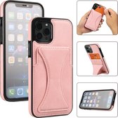 ShieldCase telefoonhoesje geschikt voor Apple iPhone 13 Pro Max leren hoesje met standaard en pashouder - roze - Lederen backcover - Leder shockproof case hoesje - Hoesje met standaard / steuntje