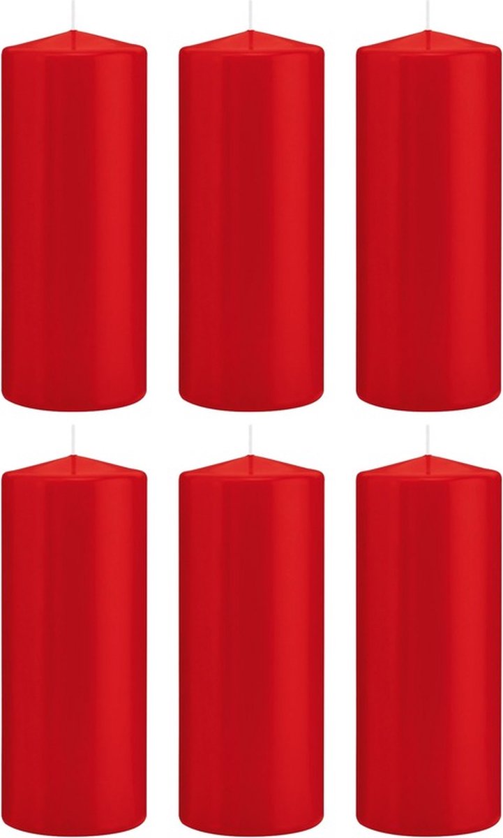 Trend Candles Cilinderkaars/stompkaars - 6x - rood - 8 x 20 cm - 119 branduren - horeca kaarsen