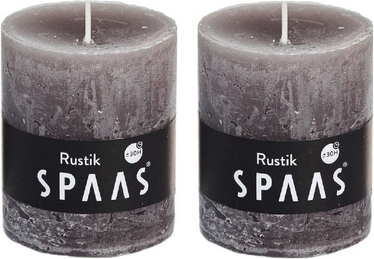 SPAAS 2x Taupe rustieke cilinderkaarsen/stompkaarsen 7 x 8 cm 30 branduren - Geurloze kaarsen - Woondecoraties