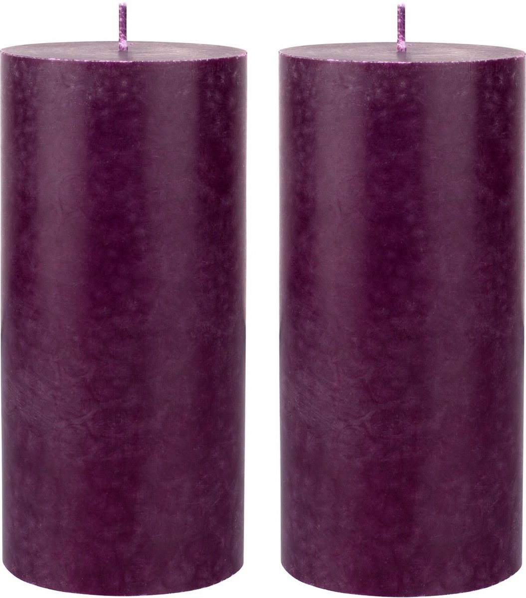 Duni cilinderkaarsen/stompkaarsen - 6x stuks - paars - 15 x 7 cm - 50 branduren - geurloze kaarsen