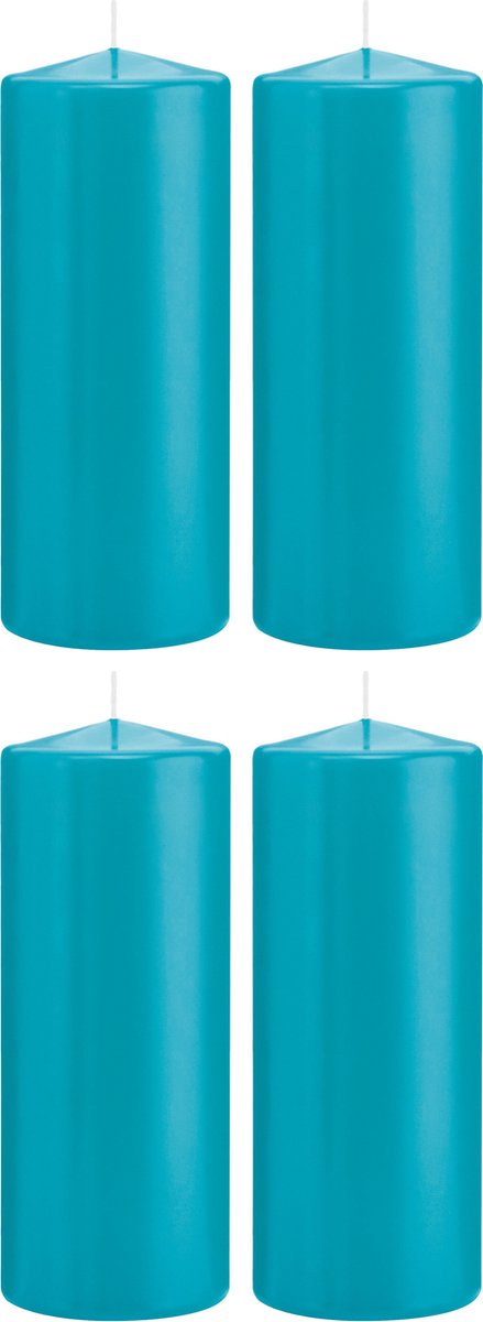 Trend Candles Cilinderkaars/stompkaars - 4x - turquoise - 8 x 20 cm - 119 branduren - horeca kaarsen