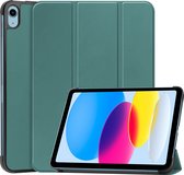 Hoes Geschikt voor iPad 2022 Hoes Book Case Hoesje Trifold Cover - Hoesje Geschikt voor iPad 10 Hoesje Bookcase - Donkergroen