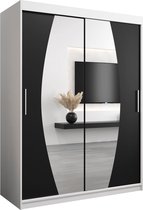 InspireMe - Kledingkast met 2 schuifdeuren, Modern-stijl, Een kledingkast met planken en een spiegel (BxHxD): 150x200x62 - GLOBE 150 Wit Mat + Zwart