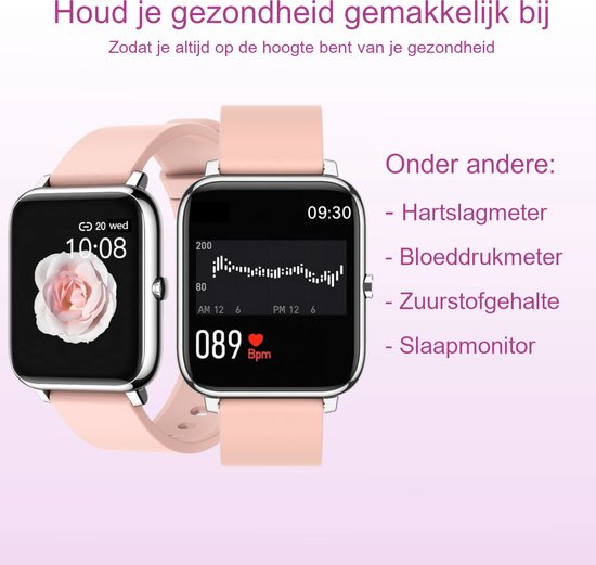 Belesy® HUNDRED - Smartwatch Dames - Smartwatch Heren - Horloge - 1.3 inch - Kleurenscherm - Full Touch - Stappenteller - Multi Sport - 100+ Watchfaces - Siliconen - Roze