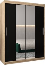 InspireMe - Kledingkast met 2 schuifdeuren, Modern-stijl, Kledingkast met planken (BxHxD): 150x200x62 - TORM I 150 Sonoma Eik + Zwart Mat met 2 lades