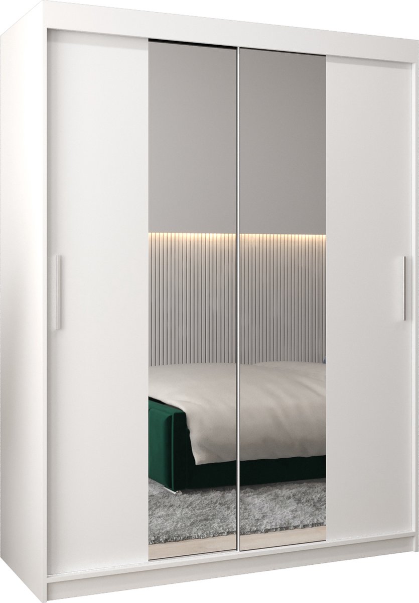 InspireME Kledingkast met 2 schuifdeuren, Modern-stijl, Kledingkast met planken (BxHxD): 150x200x62 - TORM I 150 Wit Mat met 2 lades