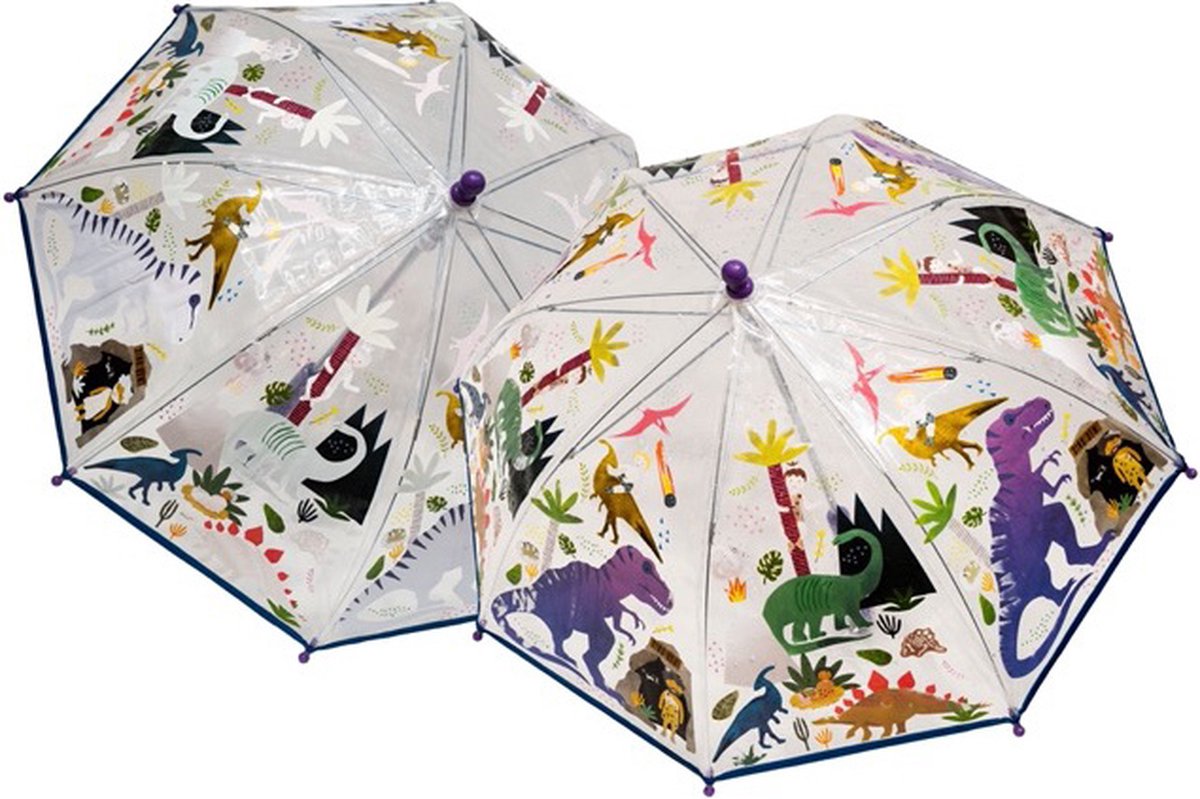 Floss & Rock Paraplu Dinosaurus - 66 cm x Ø 60 cm - Verandert van kleur