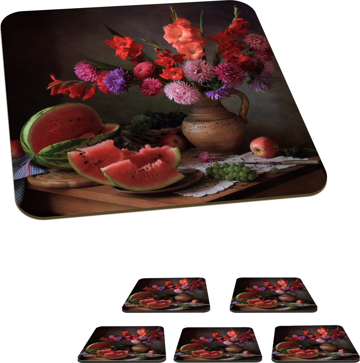 Onderzetters voor glazen - Onderzetters - Kunst - Stilleven - Fruit - 10x10 cm - 6 stuks