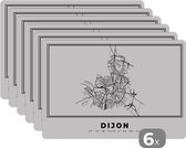 Set de table - Napperons plastique - Dijon - Carte - Wit Zwart - Plan de la ville - Carte - 45x30 cm - 6 pièces - Résistant à la chaleur - Antidérapant - Sous-couche - Amovible