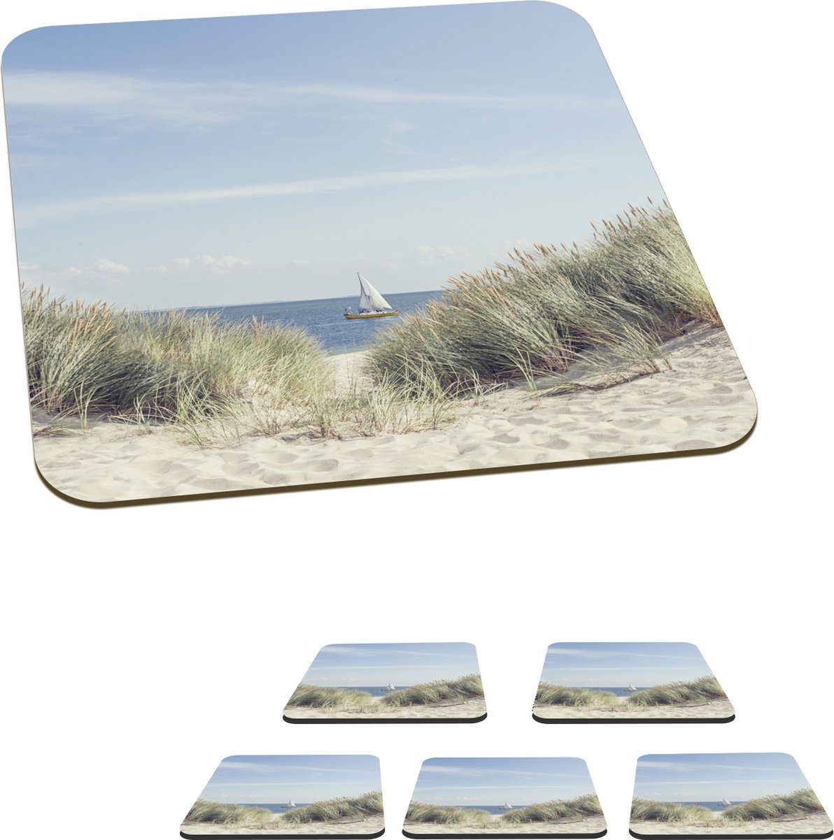 Onderzetters voor glazen - Boot - Zee - Strand - 10x10 cm - Glasonderzetters - 6 stuks