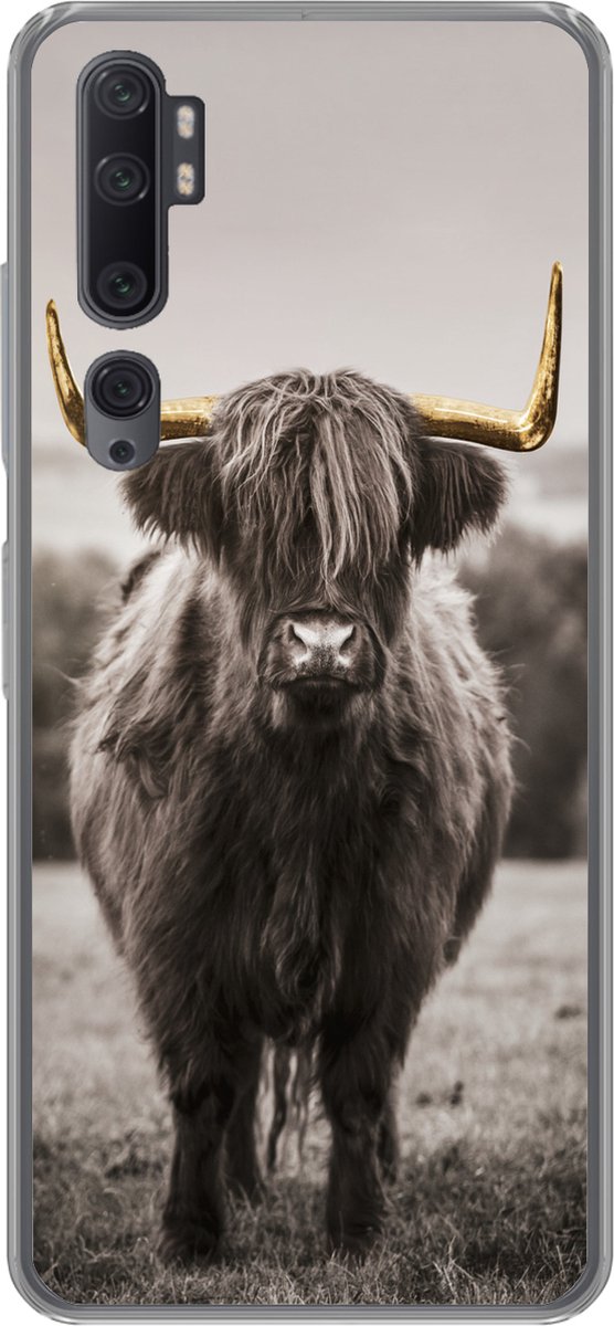 Telefoonhoesje Geschikt voor Xiaomi Mi Note 10 Pro hoesje - Schotse hooglander - Goud - Hoorns - Siliconen Telefoonhoesje Telefoonhoesje