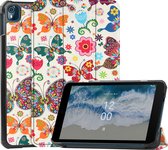 Case2go - Tablet Hoes geschikt voor Nokia T10 (2022) - 8 Inch - Tri-Fold Book Case - Met Stand Functie - Vlinders