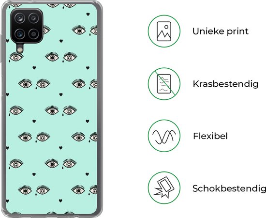 Coque Samsung Galaxy A12 - Filles - Yeux - Hartjes - Motifs - Fille - Kids - Enfants - Coque de téléphone en Siliconen