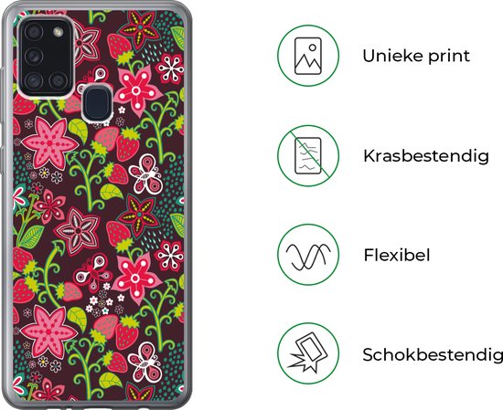 Coque Samsung Galaxy A21s - Filles - Fruits - Fleurs - Motifs - Coque de téléphone en Siliconen -