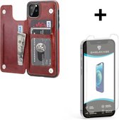 ShieldCase geschikt voor Apple iPhone 12 Pro Max wallet case - 6.7 inch - bruin + glazen Screen Protector