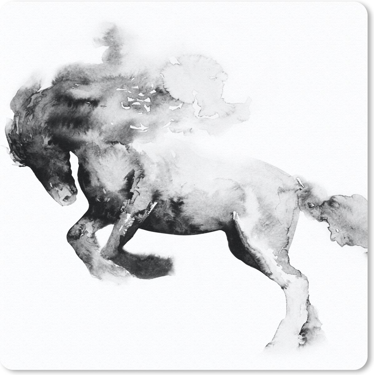 Muismat 30x30 cm - Mousepad Schilderij - Paard - Dieren - Olieverf - Zwart - Wit - Muismatten