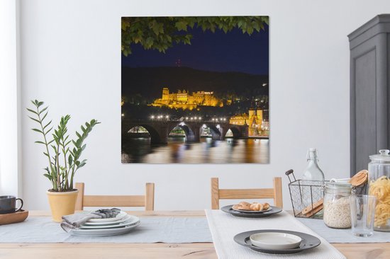 Tableau sur toile Palais d'Heidelberg la nuit - 90x90 cm - Décoration murale