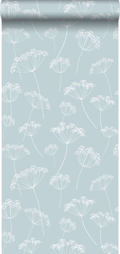 ESTAhome behang schermbloemen lichtblauw en wit - 139102 - 0,53 x 10,05 m