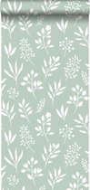 ESTAhome behangpapier bloemmotief in Scandinavische stijl mintgroen en wit - 139085 - 0,53 x 10,05 m