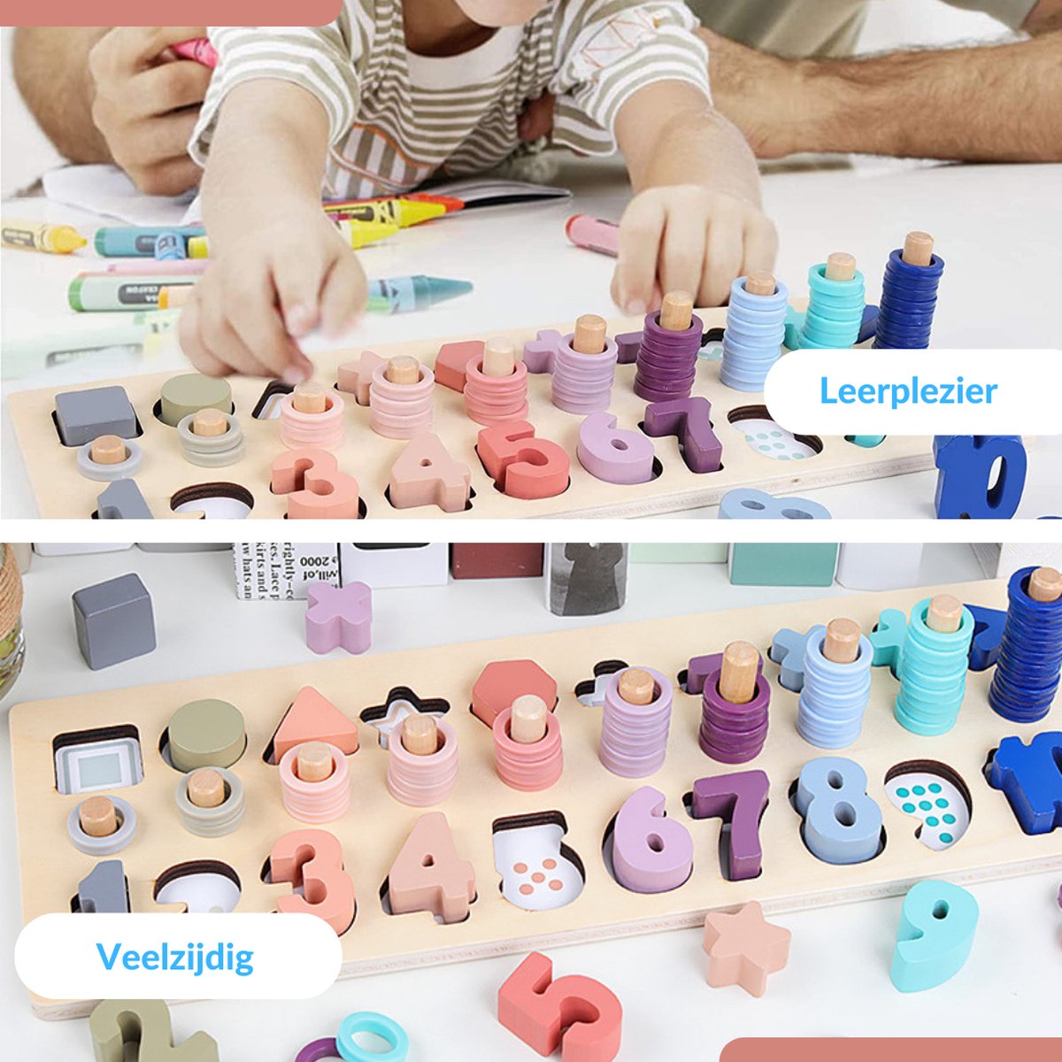 Buxibo - Houten educatieve puzzel - 3-in-1 Vorm/Aantal/Cijfer Puzzel ...
