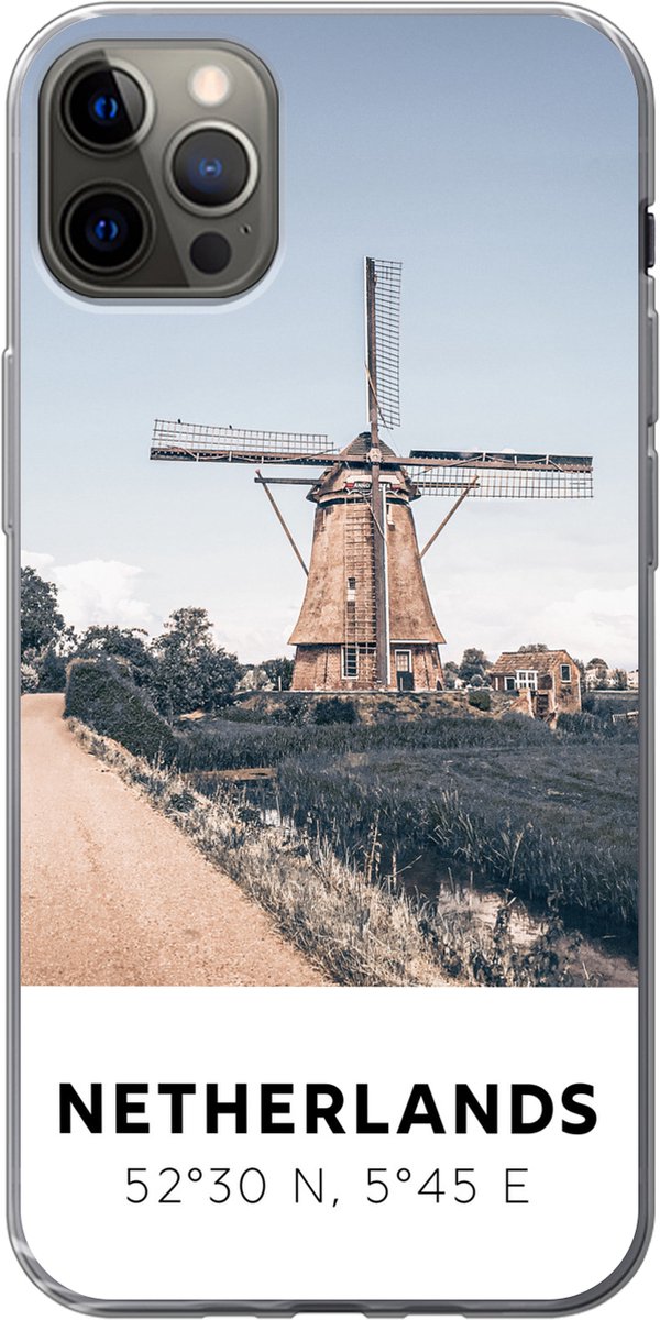 Telefoonhoesje Geschikt voor iPhone 13 Pro Max hoesje - Nederland - Molen - Weiland - Siliconen Telefoonhoesje Telefoonhoesje