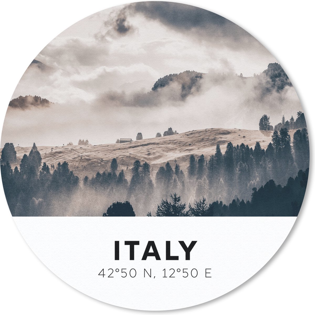 Muismat rond 40x40 cm - Mousepad Italië - Mist - Landschap - Ronde muismatten