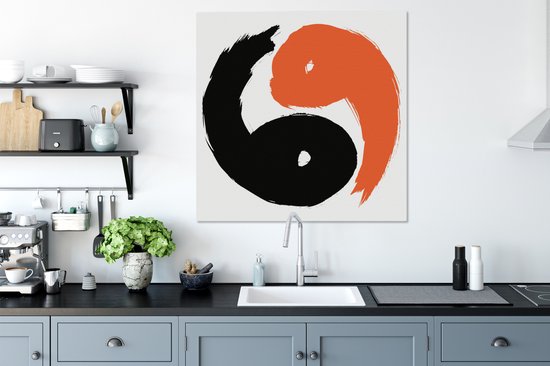 Une illustration du logo Yin et Yang en toile de couleur noir et orange 90x90 cm - Tirage photo sur toile (Décoration murale salon / chambre)