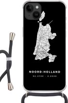 Geschikt voorApple Iphone 14 Plus - Crossbody Case - Noord-Holland - Wegenkaart Nederland - Zwart - Siliconen - Crossbody - Backcover met Koord - Telefoonhoesje met koord - Hoesje met touw