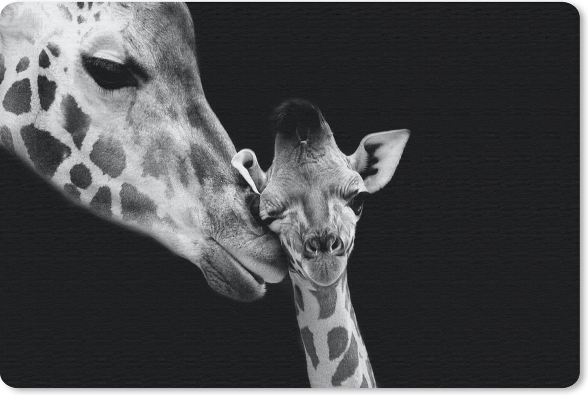 Muismat 27x18 cm - Mousepad Dieren - Zwart - Wit - Giraffe - Portret - Muismatten