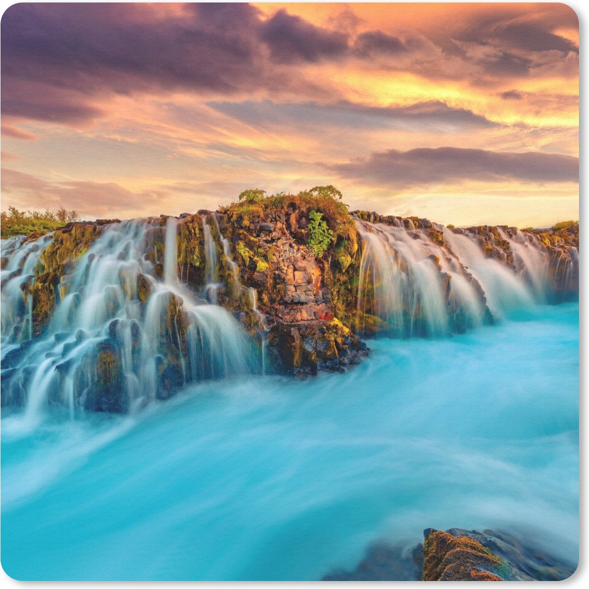 Muismat 30x30 cm - Mousepad Waterval - Landschap - Wolken - Natuur - Muismatten