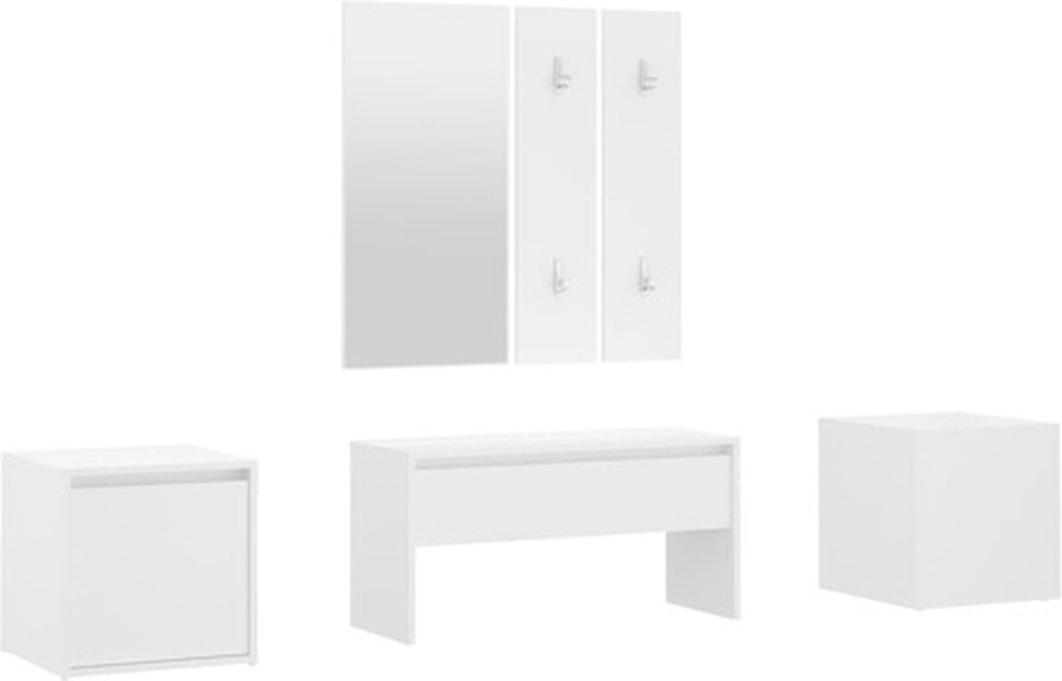 vidaXL - Garderobe - set - bewerkt - hout - wit