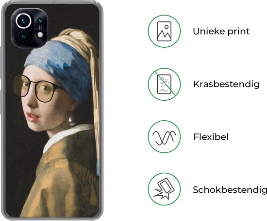 Telefoonhoesje Geschikt voor Xiaomi Mi 11 hoesje - Meisje met de parel - Vermeer - Bril - Siliconen Telefoonhoesje Telefoonhoesje