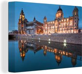 Photo du port de Liverpool avec un reflet des bâtiments Toile 80x60 cm - Tirage photo sur Toile Peinture (Décoration murale salon / chambre) / Villes européennes Peintures sur toile