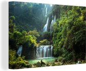 Canvas Schilderij Waterval - Thailand - Jungle - 60x40 cm - Wanddecoratie
