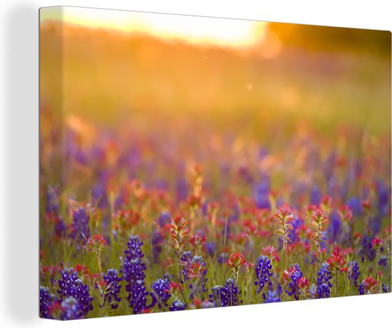 Canvas Schilderij Bloemen - Goud - Zon - 120x80 cm - Wanddecoratie