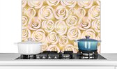 Spatscherm keuken 90x60 cm - Kookplaat achterwand Marmer - Goud - Rozen - Patronen - Muurbeschermer - Spatwand fornuis - Hoogwaardig aluminium