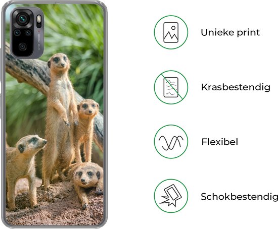Telefoonhoesje Geschikt voor Xiaomi Geschikt voor Redmi Note 10 hoesje - Familie - Dieren - Stokstaartjes - Siliconen Telefoonhoesje Telefoonhoesje